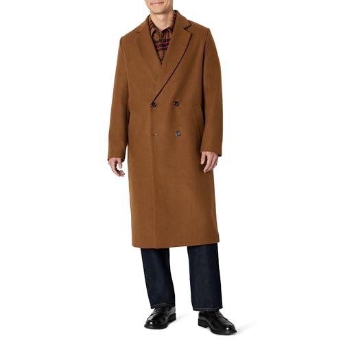 Amazon Essentials Men's Relaxed-Fit Double-Breasted Wool-Blend Long Coat, Caramel Heather, XXL