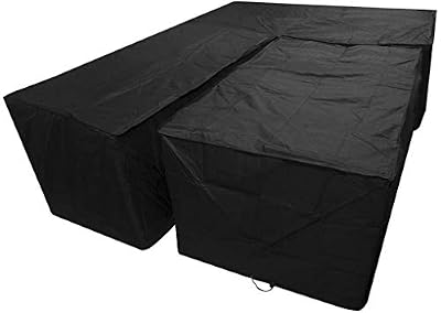 dDanke Black L Shape Sofa Cover & Rectangular Table Cover Set for Outdoor Patio Furniture Protection Sunproof Dustproof 118x118 Inch (2 Pcs Set)