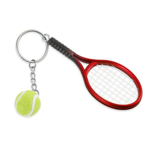 Xthrotsenk Mini Tennisschläger Schlüsselanhänger, Tennis Schläger Schlüsselring, Mini Tennis Schläger Anhänger Keychain, Sport Schlüsselanhänger für Tennisliebhaber, Rot