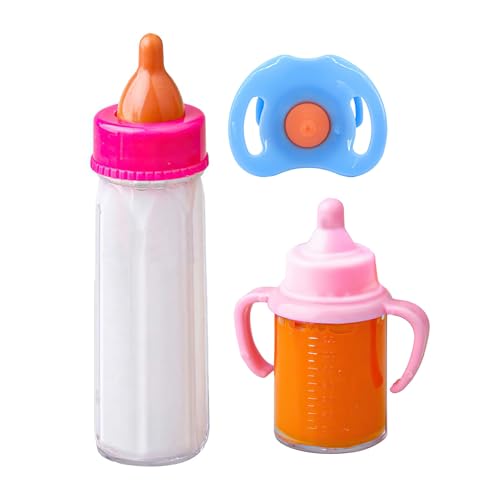 Biberones para Muñecas,Juego de Alimentación para Imitación Infantil - Set De Alimentación con Botellas Mágicas De Leche Y Zumo Incluye Chupete para Niños Y Niñas 3+ Años