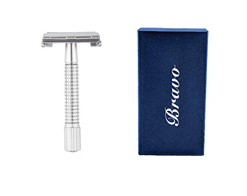Bravo Retro Safety Razor Silver Matte Double Edge Butterfly Open Men's Shaver | 5 ASTRA Blades