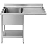 Lavello inox con vano lavastoviglie professionale WORLDMAI 120 x 60 cm con sgocciolatoio destro per ristorazione e cucina professionale.