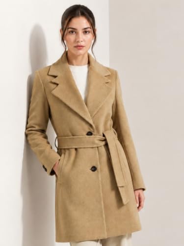 Image of PLAGG Wool Trench Coat for Women Winter Wear With Belt