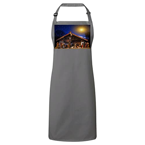 Tablier de cuisine premium gris Crèche de Noël et Rois Mages en tissu