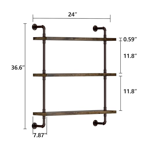 Helsin 3 Tier Industrial Pipe Shelf Rustic Wood Floating Shelves,Wall Display Bookshelf,Storage Rack Sundries Holder For Kitchen Office Bathroom Organization And Home Decor thumb #2