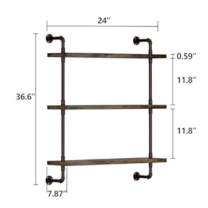 Helsin 3 Tier Industrial Pipe Shelf Rustic Wood Floating Shelves,Wall Display Bookshelf,Storage Rack Sundries Holder for Kitchen Office Bathroom Organization and Home Decor (24inch) Helsin 3 Tier Industrial Pipe Shelf Rustic Wood Floating ShelvesWall Display BookshelfStorage Rack Sundries Holder for Kitchen Office Bathroom Organization and Home Decor 24inch