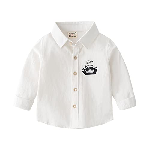 Toddler Boys Girls Long Sleeve Collared Shirts Kids Cute Cartoon Button Down Shirts Jacket Kids Fall Basic Solid Casual Tops