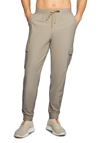 Image of TECHNOSPORT Men's Solid Slim Fit Sports Cargo Joggers DURACOOL+ Quick Dry Breathable Moisture Wicking Stretch Gym Track Pants Running Training Fitness Activewear