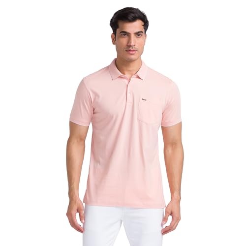 Image of Park Avenue Men Cotton Slim Fit Solid Pattern Polo Neck Casual T-Shirt