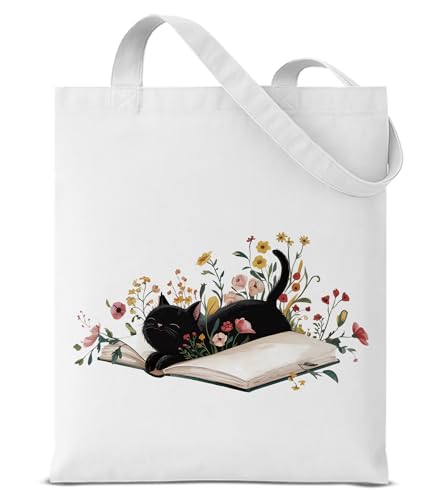 Image of Cute Cat Canvas Tote Bag for Women， Aesthetic Reusable Shoulder Bag for Shopping Travel Work
