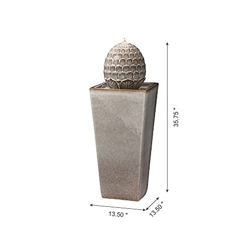 Glitzhome Patio Fountain Waterfall With Led Light Outdoor Ceramic Fountain Oversized Artichoke Pedestal Water Fountain With Submersible Pump For Garden Patio Deck Porch, Sand Beige, 35.75" H #TOP3