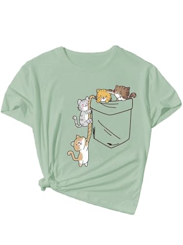 Image of SweatyRocks Girl's Cute Cats Graphic T-Shirt Short Sleeve Tees Casual Summer Tops