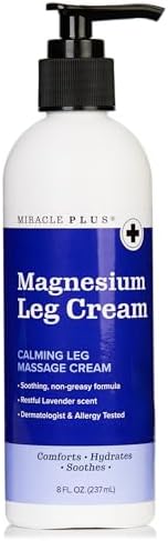 Miracle Plus Magnesium Cream For Leg Relief | Magnesium Lotion Calming Leg Cream Herbal Moisturizer Topical Body Butter Soothes + Calms Sensations, Itching, & Shaking, 8 Oz