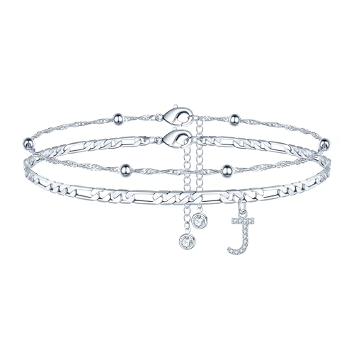 Image of Ursteel Ankle Bracelets for Women, 14K Gold Plated Dainty Layered Chain CZ Initial Anklets Summer Jewelry Gifts for Women