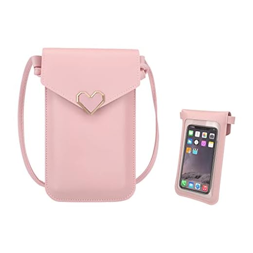 FuninCrea Bolso Movil Mujer, Bolso Bandolera Pequeño con Cierre Metálico y Ventana Transparente, Bolso Teléfono Movil Pantalla Táctil Bolso Bandolera Móvil con Correa para Móvil, Teléfono (rosa)