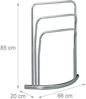 Relaxdays Curvy 3 Rails, Size: 85 x 66 x 20 cm Free Rack Towel Holder Made of Metal in Stainless Steel Look as Bathroom Stand, Silver, 20 x 66 x 85 cm