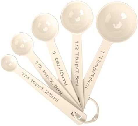 Muchtolove Stainless Steel Measuring Spoons Set of 5, Metal Measuring Cups and Spoons Set for Liquid/Food/Kitchen/Baking (White)