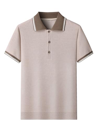 Men's Short Sleeve Golf Sweater Striped Half Button Business Casual Knit Tops