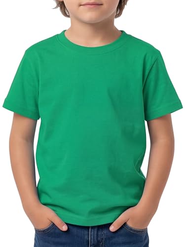 Love My Fashions Kids Value Weight Crew Neck Plain T-Shirt Short Sleeve Casual Tees for Boys Cotton Tops for Children Kelly Green