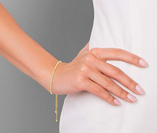 Miabella 925 Sterling Silver Or 18Kt Gold Over Silver Diamond-Cut Adjustable Bolo 2.5Mm Bead Bracelet For Women, Handmade Italian Beaded Ball Chain Bracelet (Yellow-Gold-Plated-Silver) #TOP2