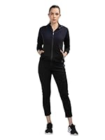 CHKOKKO Women Sports Zipper Running Winter Windcheater Track Suit Set Navy Black L