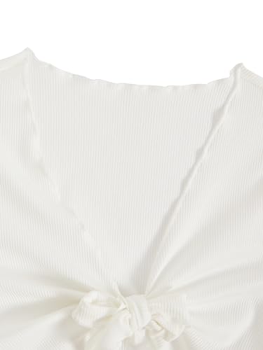 Image of OYOANGLE Girl's 2 Piece Outfits Bow Knot Floral Print Short Sleeve Tie Front Top Sleeveless Cute Cami Dresses Sets