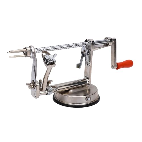 Cortador y Descorazonador de Manzanas, Pelador Manual de Acero Inoxidable con Manivela, Mango de Madera y Base de Succión, Máquina Peladora de Manzanas para Frutas y Patatas