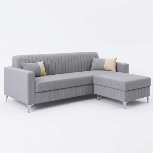 Image of SOCOZI Anton 4 Seater L Shape Sofa Set with Movable Ottoman | Flexible Left or Right Layout | Soft Velvet Suede Fabric | Modern Design | Plush Comfort Cushions for Living Room (Light Grey)