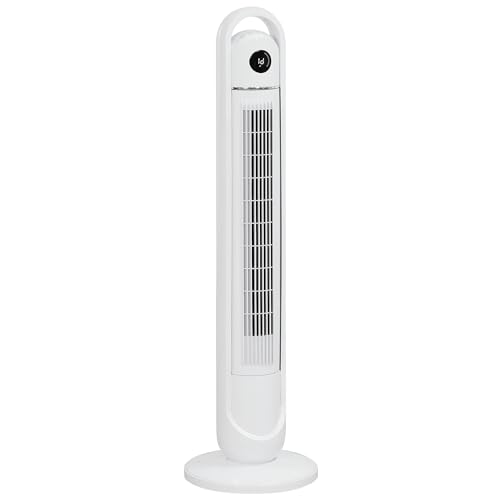 HOMCOM Ventilador de torre, ventilador de pedestal con 3 niveles de ventilación, mando a distancia, ventilador de 55W con temporizador 24H, pantalla LCD, oscilación de 60°, para dormitorios, blanco
