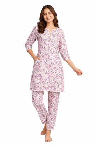 Image of Duchess Women's Pure Cotton Printed Long Length Night Suit Set