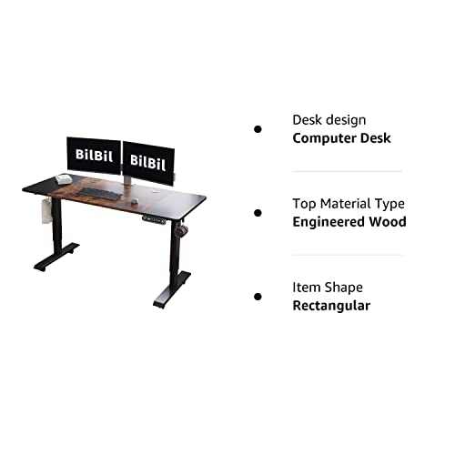 Bilbil 55 X 24 Inches Height Adjustable Electric Standing Desk, Ergonomic Sit Stand Uplift Table With Anti-Collision Technology And Current Protection, Splice Board, Black Frame/Rustic Brown Top #TOP7