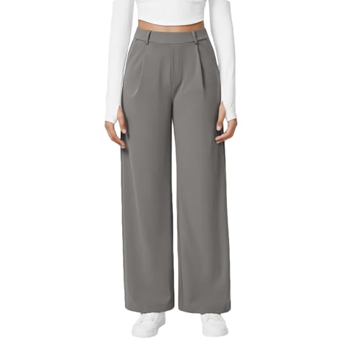 Women's Wid Leg Straight Leg Pants High Elastic Waisted in The Back Business Work Pants Casual Trousers
