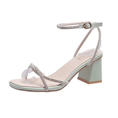 Thick Heels Square Toe High Heels Fairy Rhinestones Sandals Women Chunky Heel Sandals