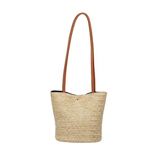 FOMIYES Bolso de Hombro de Mujer Mano Tipo Cubo con Correa Marrón Bolsa de Playa de Verano Espaciosa y Casual para Diario