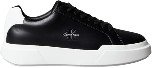 Calvin Klein Men’s Chunky Lace-up Leather Cupsole Trainers, Black (Black/Bright White), 9