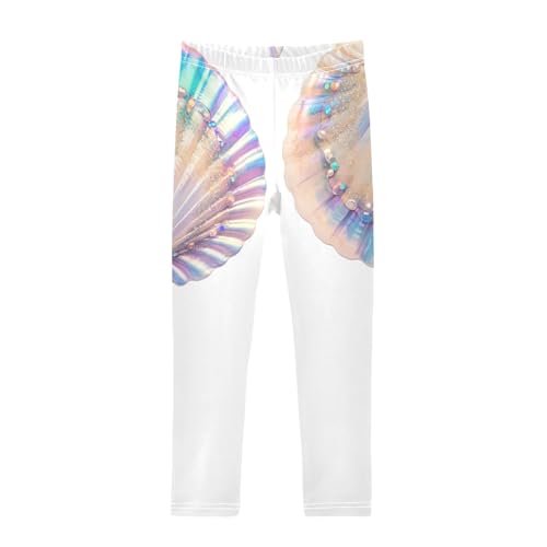Two Seashells Colorful Ocean White Girls Casual Leggings for Kids Printed Long Pant Bottoms Stretch and Soft