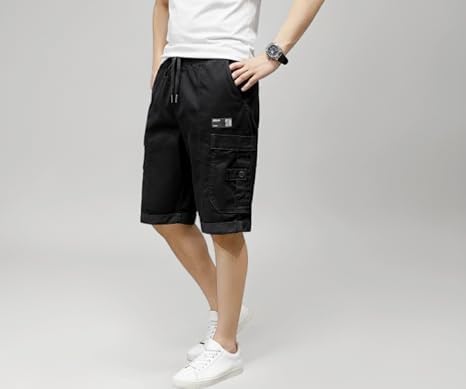 Image of Men Cargo Shorts with Drawstring Waist, Side Flap Pockets, Knee Length, Casual Style, Men Shorts || Cotton Short for Men || with Pocket Style