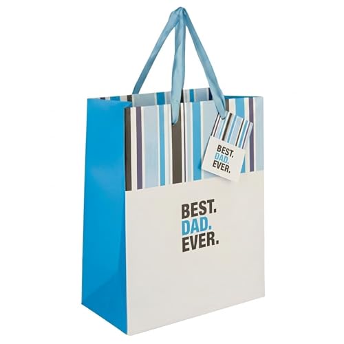 AKH Fathers Day Gift Bag Best Dad Ever Small Present Bag with Ribbon Handles 23cm x 18cm Premium 250gsm Cardboard Wrap for Dad Grandad & Husband