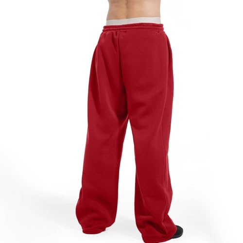 Men's Baggy Sweatpants Waistband Drawstring Straight Leg Lounge Pants Solid Color Casual Athletic Jogger Trousers4