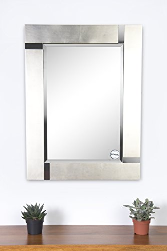 Ren-Wil Capiz Mirror, Wood Frame With Champagne Silver Leaf & Chrome Plated Accents – 30" W X 40" H X 1" D #TOP3
