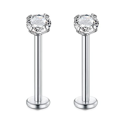 Rajnard 16G Lip Piercing Stud Argento acciaio chirurgico 14 mm Labret Guancia Lingua elica Cartilagine Tragus Orecchini Stud Corpo Piercing Gioielli con 4 mm Zircone