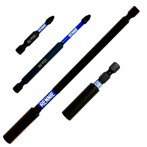 Rennie Tool - Juego de 4 soportes magnéticos de 60 mm y 152 mm con 1 destornillador Pozidriv PZ2 de 100 mm y 1 broca de impacto Phillips n.º 2 PH2 de 50 mm Cover