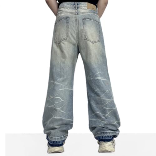 Men's Baggy Streetwear Trousers Asymmetric Ripped Wide Leg Hip Hop Denim Pants3
