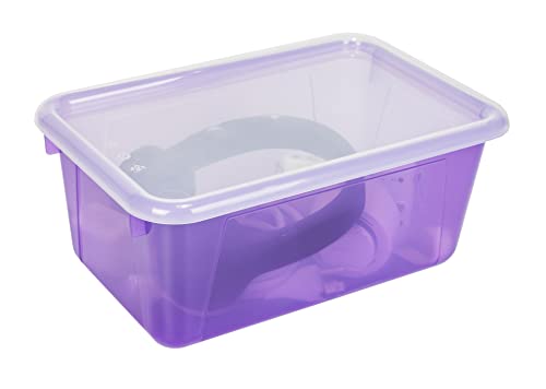 Image of Storex Small Cubby Bins - Plastic Storage Containers for Classroom with Non-Snap Lid, 12.2 x 7.8 x 5.1 inches, Tint Violet, 5-Pack (62484A05C)