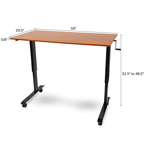 Stand Up Desk Store Crank Adjustable Height Rolling Standing Desk (Black Frame/Teak Top, 60" Wide) - Thumbnail 3