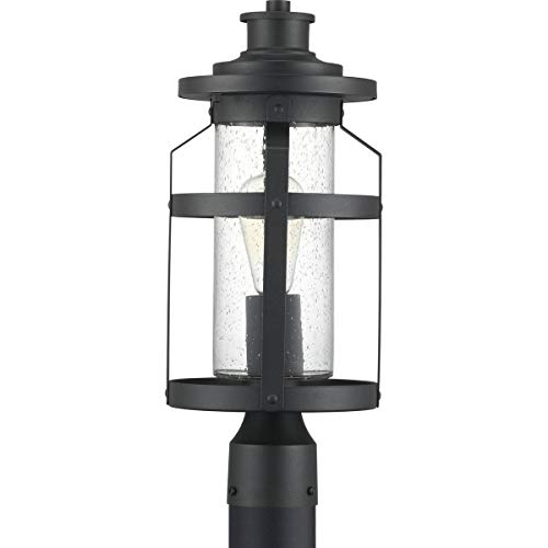 Progress Lighting Haslett Collection 1-Light Clear Seeded Glass Farmhouse Outdoor Post Lantern Light Textured Black