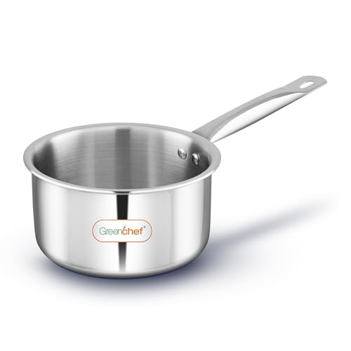 Image of Greenchef SS Tri ply Steel Crest - Sauce pan 14cm, Stainless Steel Exterior Surface, Ergonomic Handles, Induction Compatible, Scratch Resistant, 5Year Warranty