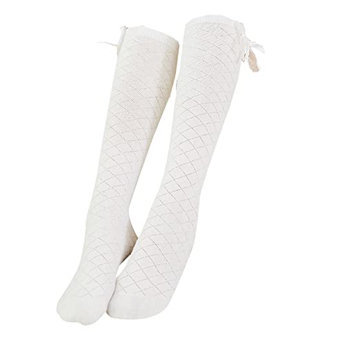 Generic Toddler Girls Fall Long Tube Socks Cotton Bow Children's Mid Tube Socks Knee High Stockings Kids Girls Socks (White, 42), 3-5T