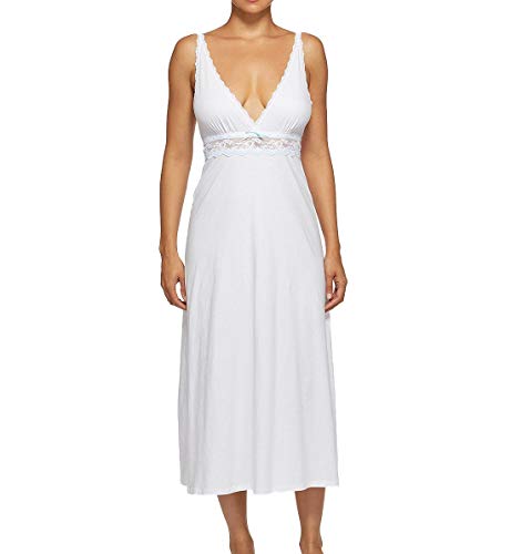 Hanky Panky Annabelle Cotton Maxi Slip Gown nuisette longue de luxe White Baby Blue