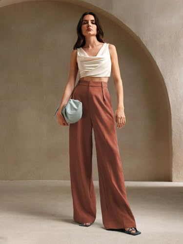 Image of KOTTY Women's High Waist Solid Color Hook and Bar Wide Leg Casual and Formal Trousers